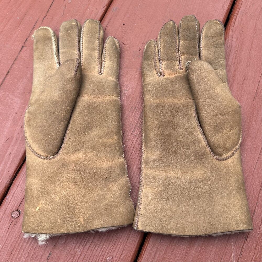 True Vtg Abercrombie & Fitch Tan Leather Shearling Gloves Made in England FLAWS